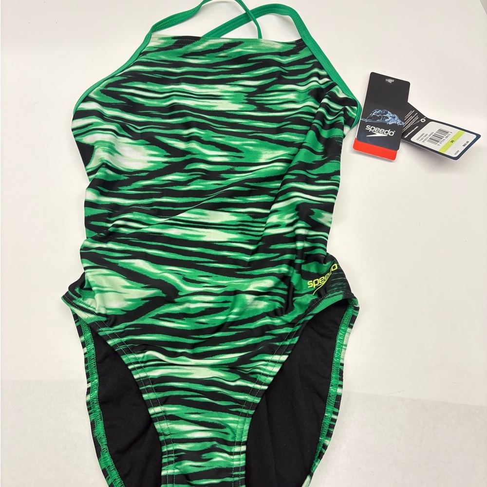 Speedo Green and Black Striped One Piece Size 30 Swimsuit